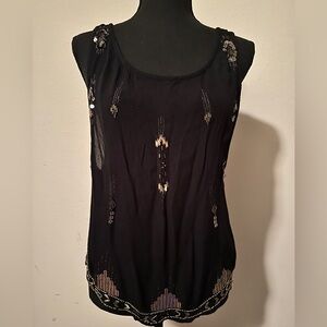 Free People Sequin and Beaded Cropped Top (EUC; Black/Gold; Sz. Medium)